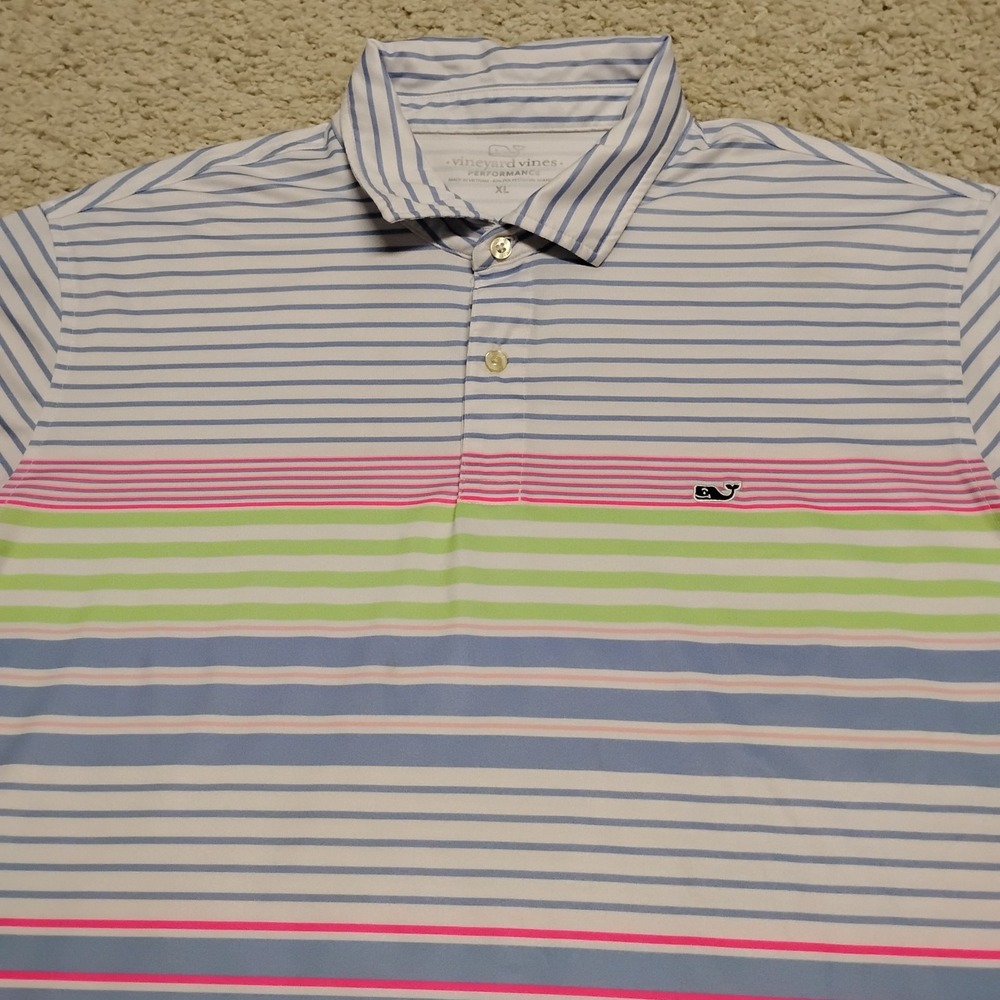 Vineyard Vines Shirt Mens XL Polo Multicolor Performance Stretch Whale Golf